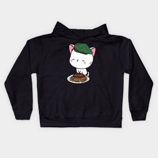 Cat eating Spaghetti - White Angora Cat Kids Hoodie